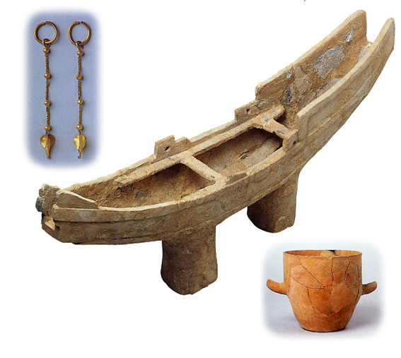 金製垂飾付耳飾、舟形埴輪、金銅製帯金具